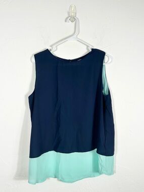 August Mist Women's Layered Sleeveless Top Navy Blue Mint Green Size XL